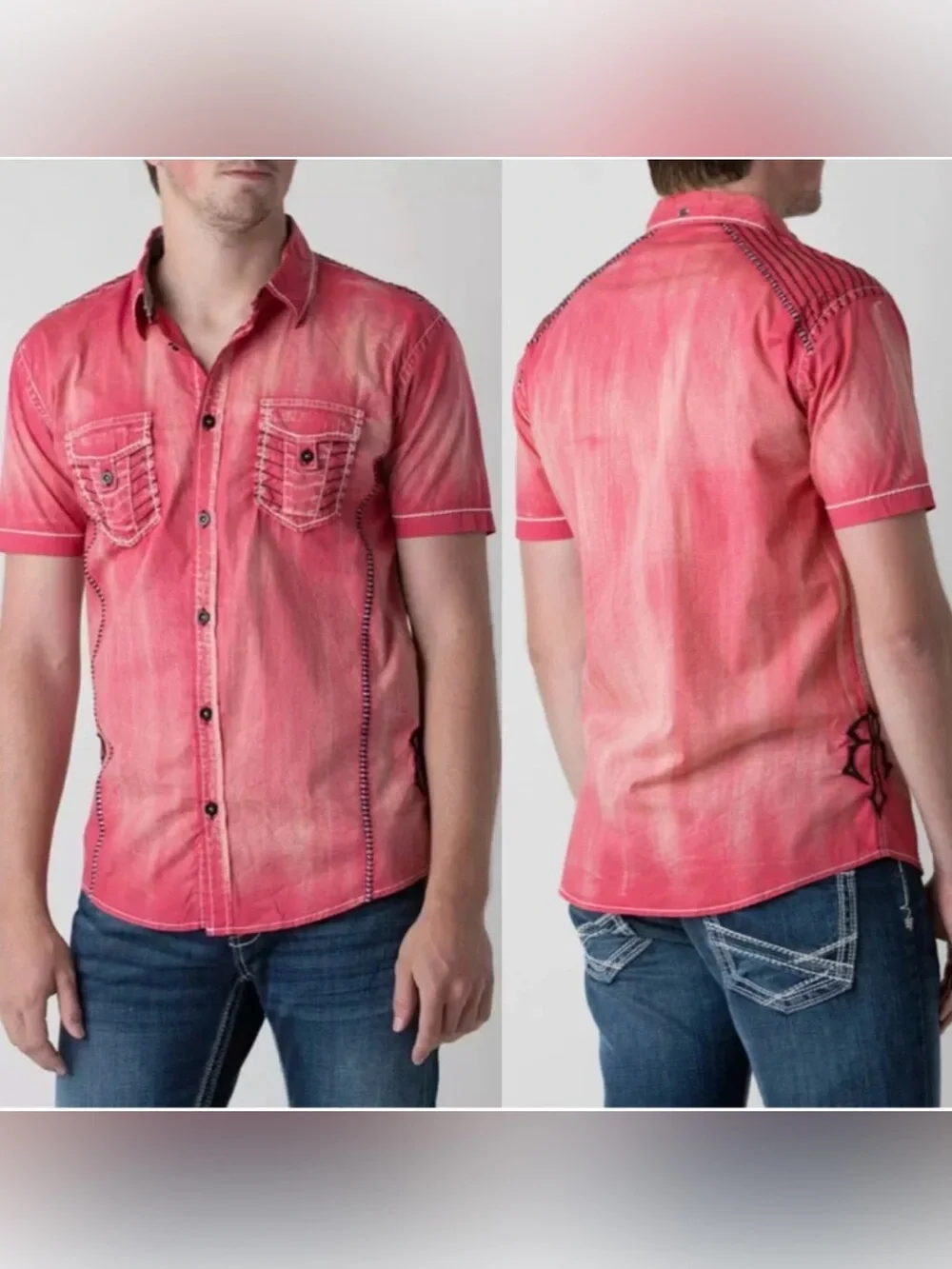 Roar Buckle deuce Jr stretch Men's shirt Embroidered‎ Button-Up size 2XL